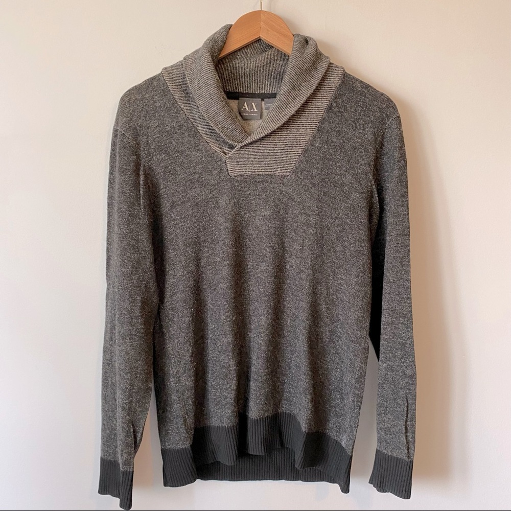 A|X Armani Exchange Men's Shawl Collar Sweater, Gray sweater - medium